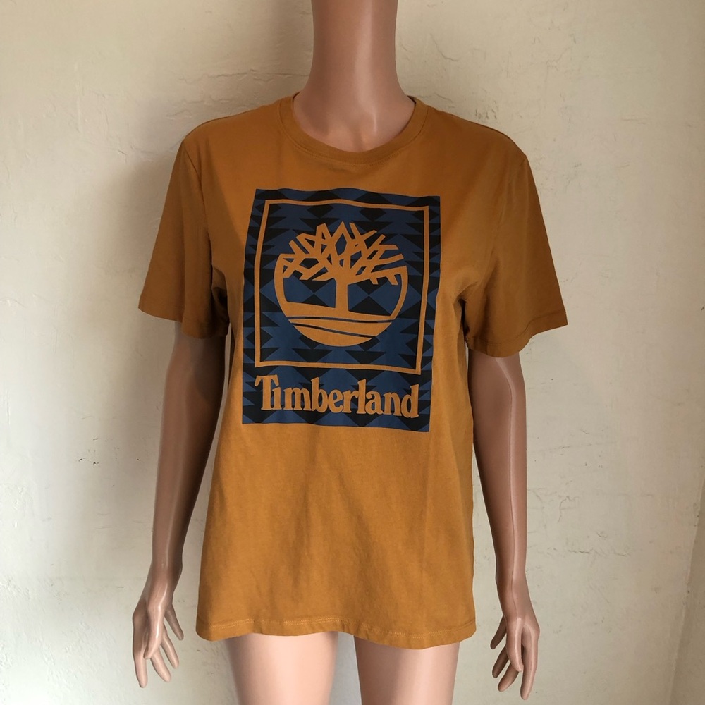 Timberland Mustard T-Shirt Logo Graphic Tee Women’s Size S/P Short Sleeves